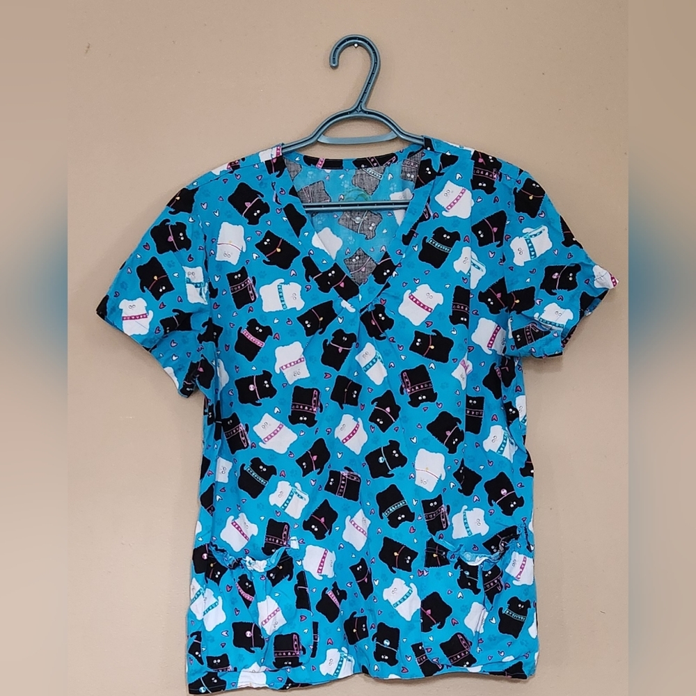 Handmade Scrub Black/White Cats, 2 Pockets W/elastics,  Elastic At Back, Sz M/L